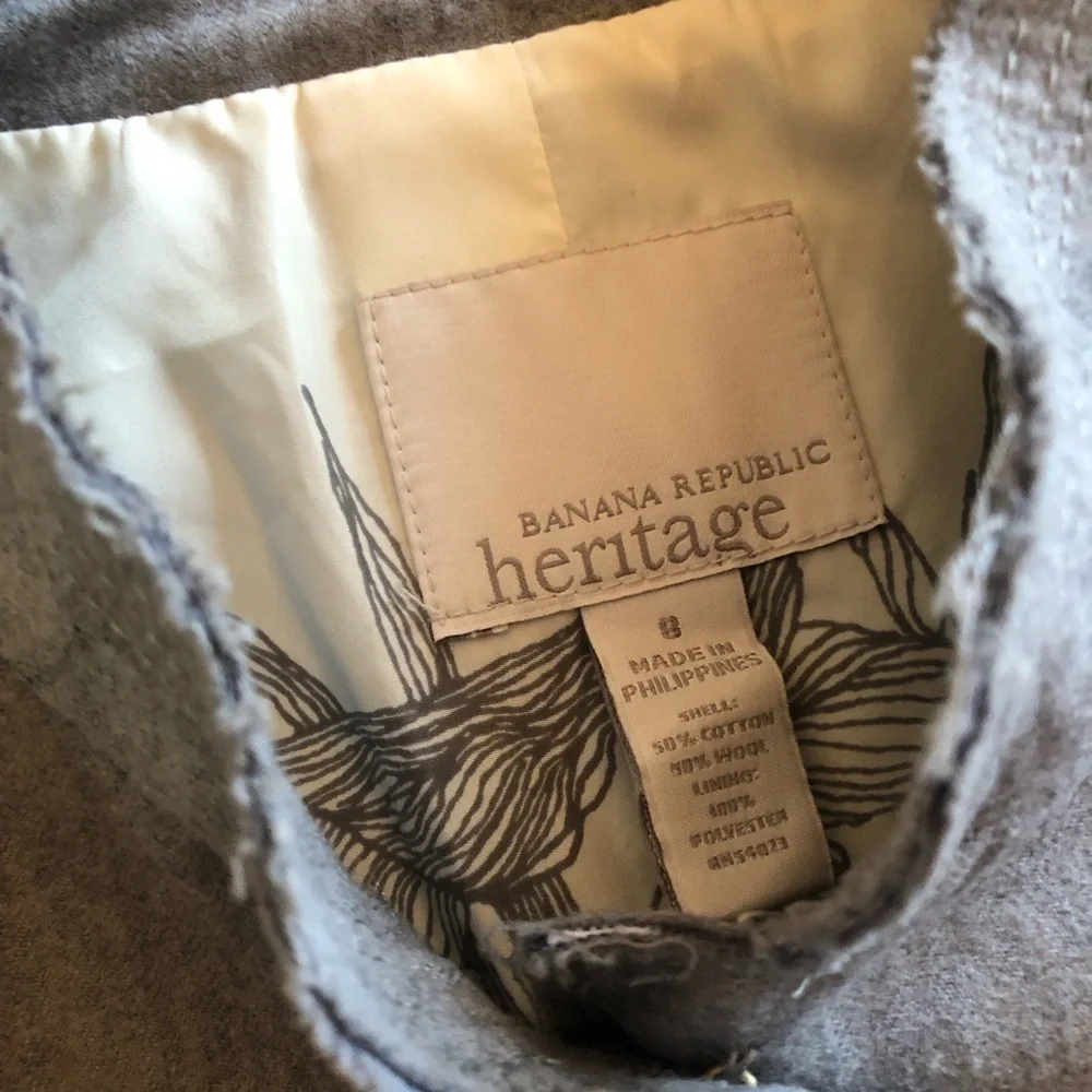 Banana Republic Peplum Military Blazer Gray Wool and Cotton Blend Women's Size 8 - Picture 2 of 16